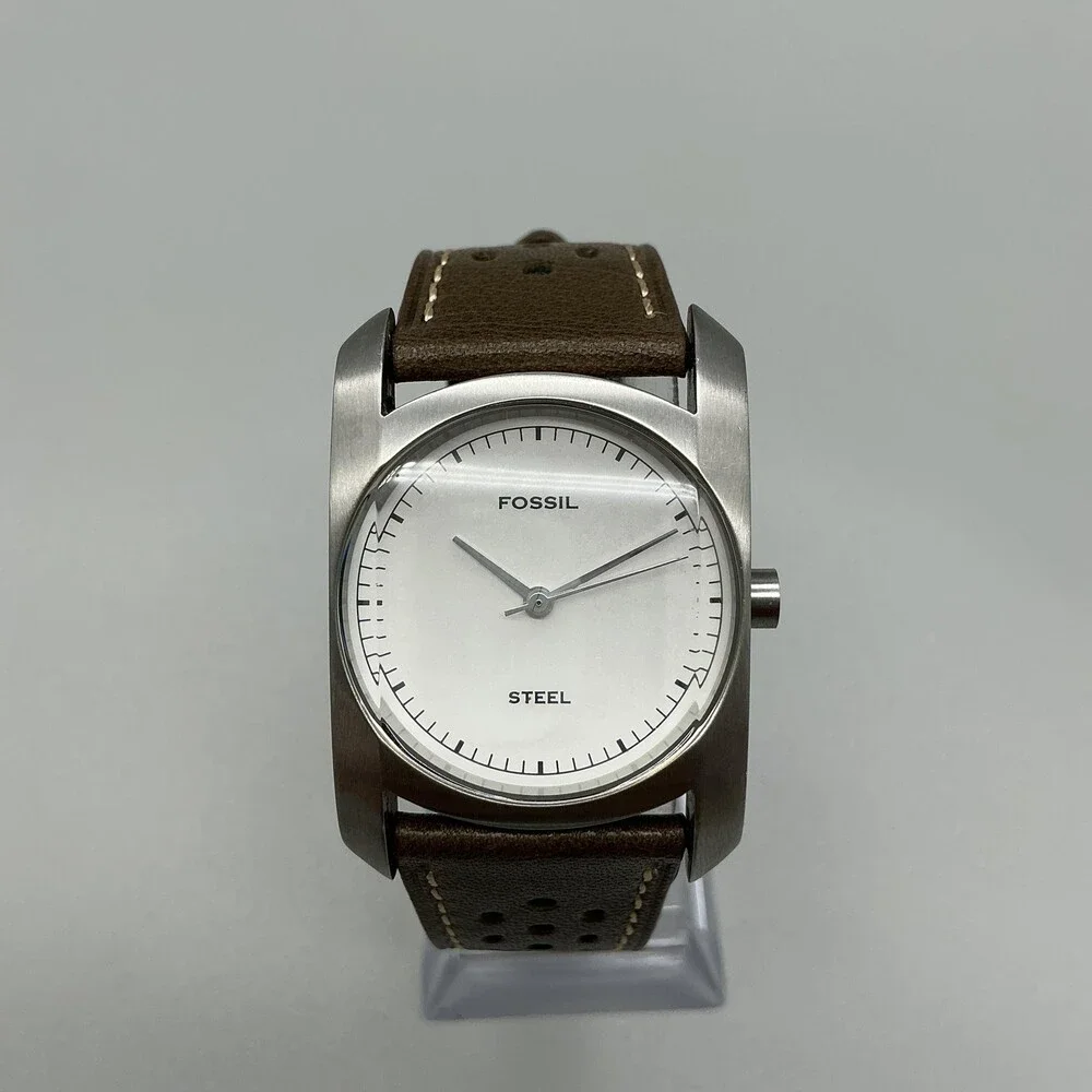 Fossil Arkitekt FS-2782 Mens Watch 30mm Silver Tone Brown Leather New Battery